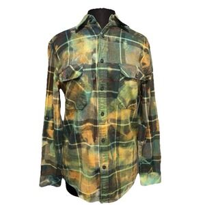 NWT Tie Dye Bleached Flannel Shirt "My Dog & I Talk Sh*t About You" Plaid Sz S/P